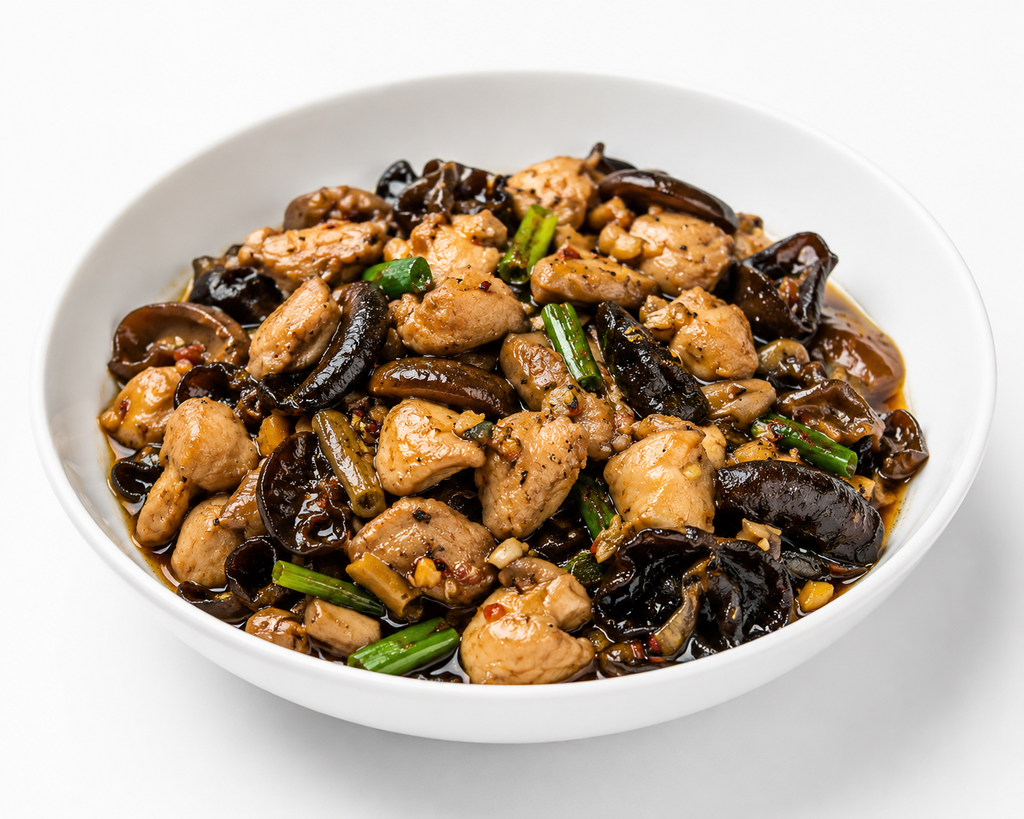 Poulet sauté aux champignons noirs